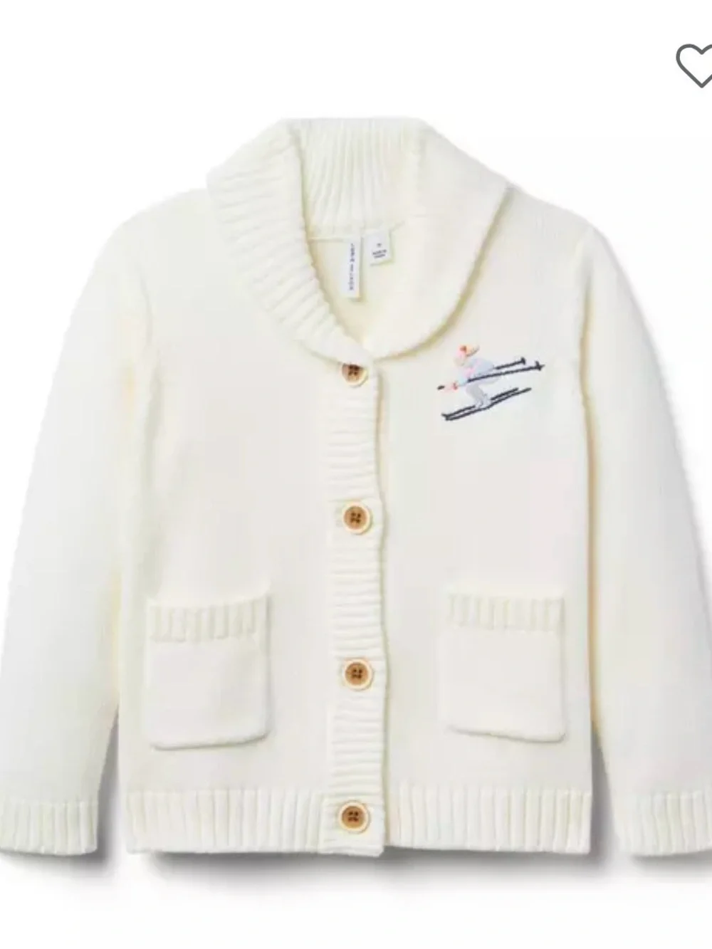 Janie and Jack Cream Shawl Collar Cardigan with Ski Embroidery